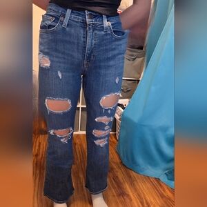 Levi's Dark Blue Distressed Wide-Leg Jeans